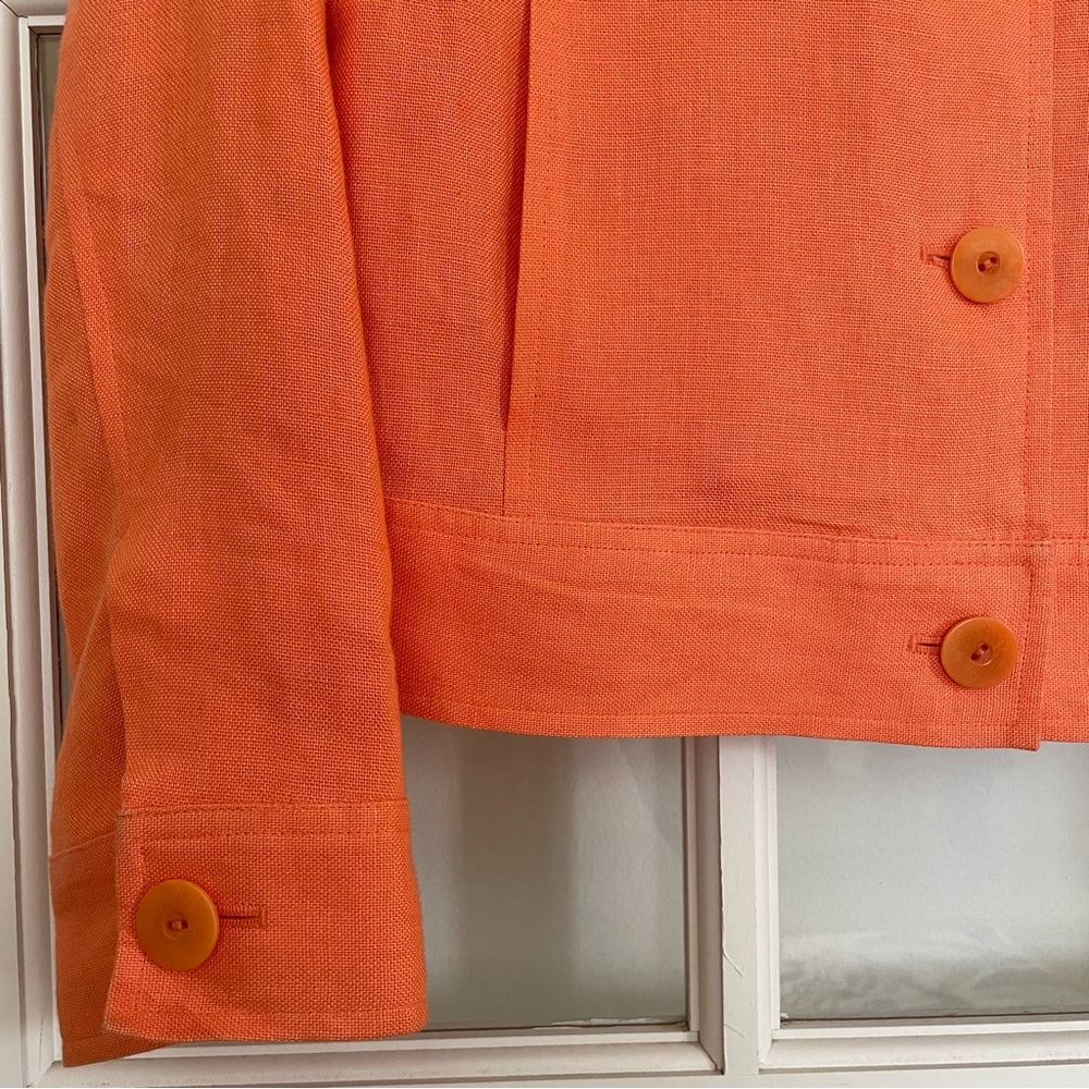 Talbots 100% linen bright orange collared short jacket women's size 8 - Picture 4 of 7